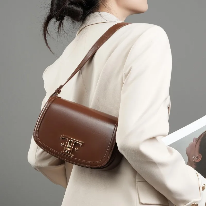 Damenhandtasche 2025, neue einzelne Schulter-Unterarmtasche, Satteltasche, Umhängetasche, Leder, Luxus-Designer-Crossover-Pendlertasche Image