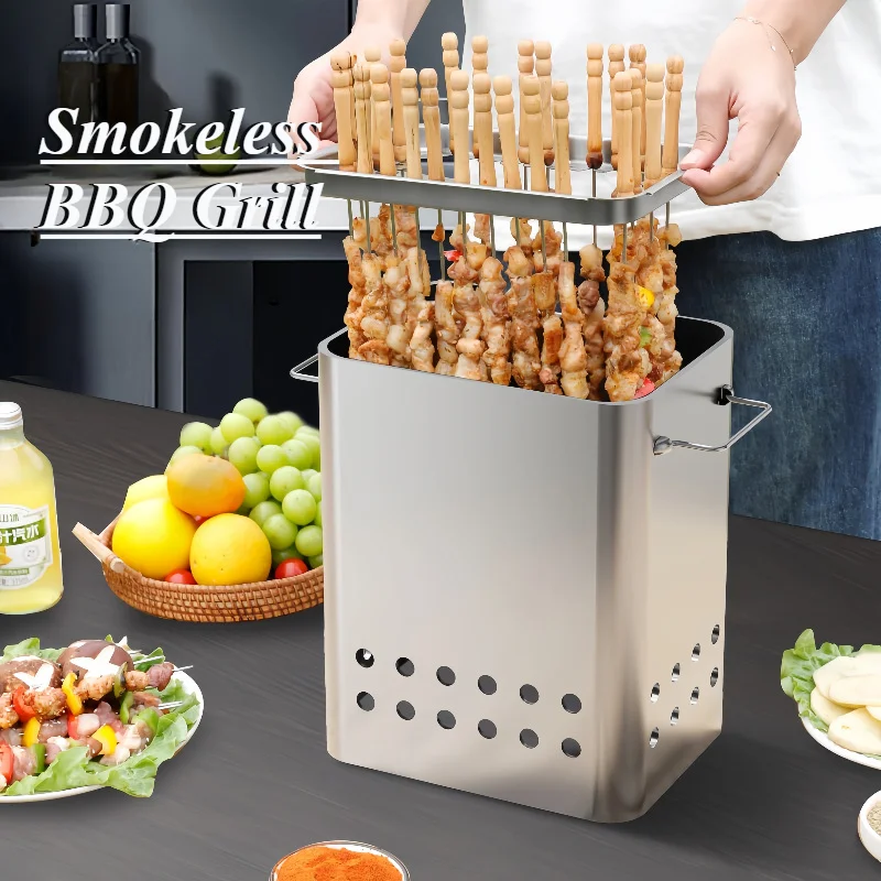 Tragbarer Grill rauchfreier Edelstahl grill Char broiler Outdoor Indoor Dual-Purpose-Eintopf kleiner langlebiger Grill