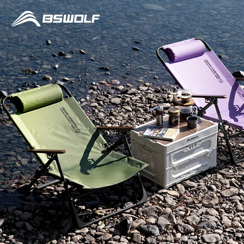 BISINNA Camping-Klappstuhl, verstellbare Armlehne, tragbarer Relaxsessel mit abnehmbarem Kissen für Strand, Reisen, Wandern