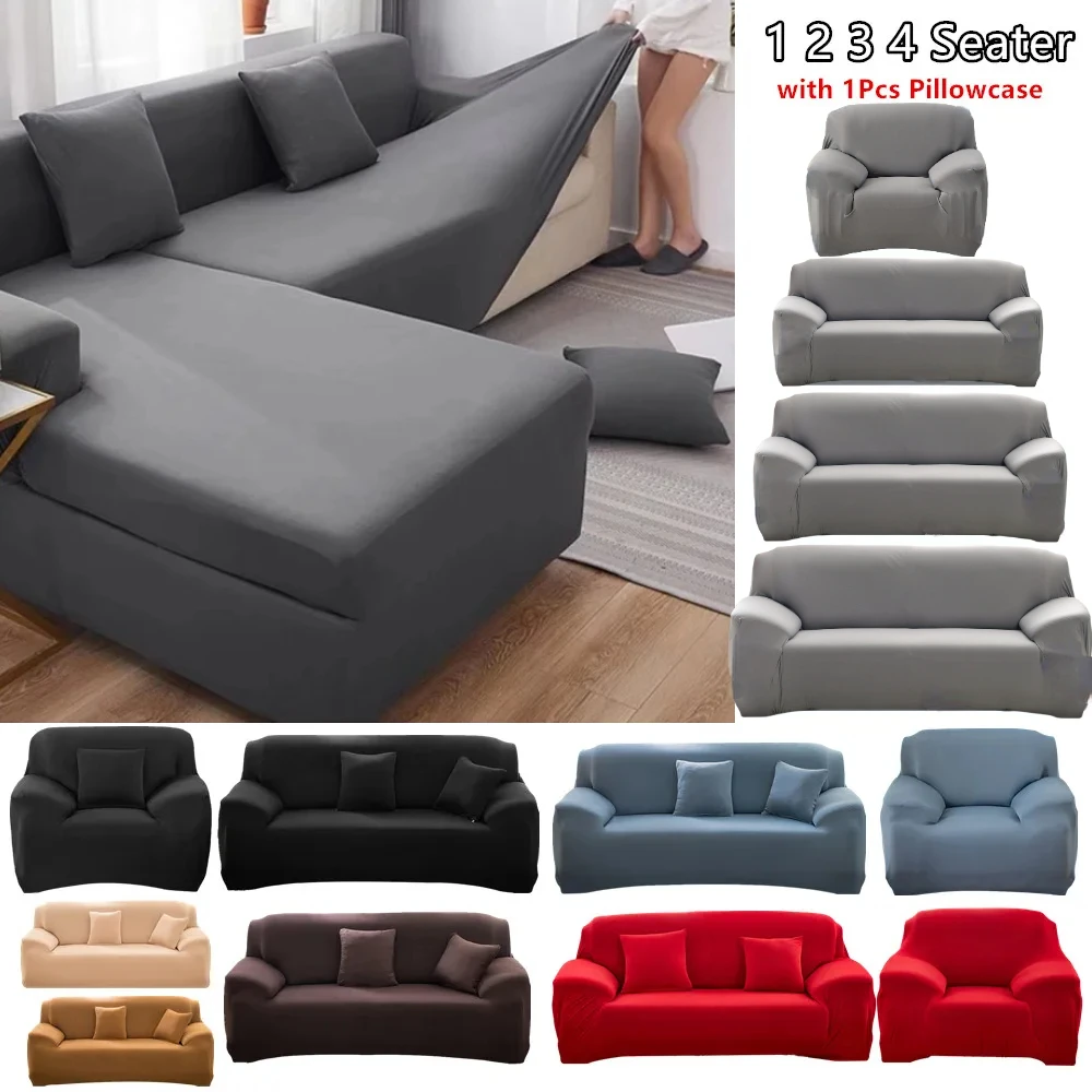 Einfarbige elastische Sofabezüge für Wohnzimmer, Spandex-Ecksofa-Schonbezüge für Couch und Stuhl, 1/2/3/4-Sitzer Image
