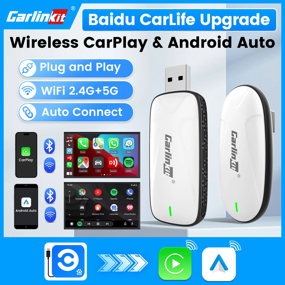 CarlinKit Wired Baidu CarLife Upgrade auf Wireless CarPlay und Android Auto Wireless Auto Connect unterstützt Google Waze Maps Spotify Image