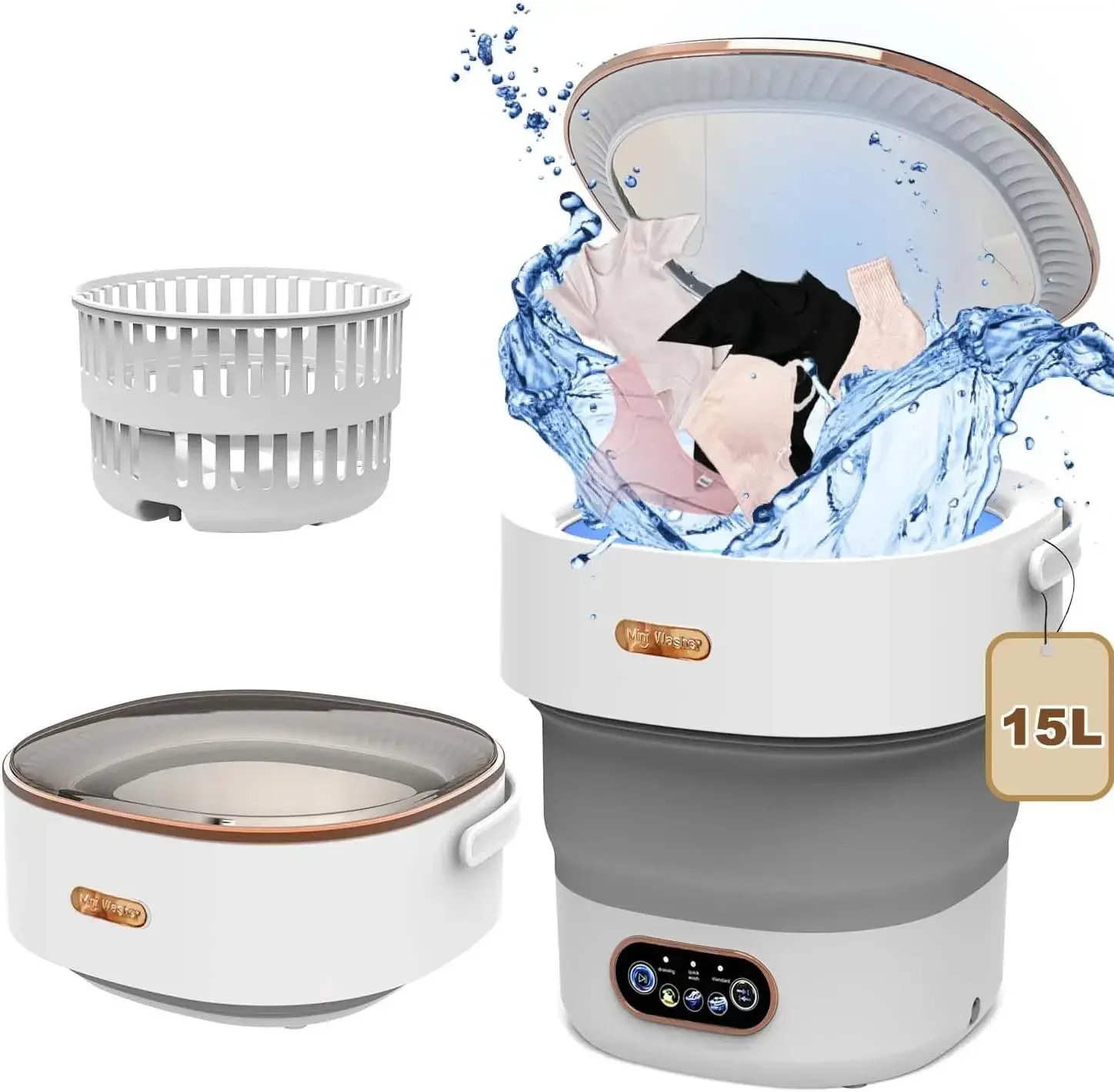 Petit sèche-linge portable avec essorage, lave-linge pliable, machine à laver, chaussettes de voyage, sous-vêtements, culottes, appartement, 15l