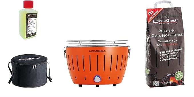 LotusGrill - Sonderpaket BBQ Classic Orange (cm 35) mit 2,5 Kg Holzkohle und Brenngel Image