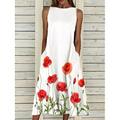 Damen Midi Kleid A-Linie Kleid T-Shirt Kleid Tee Kleid Off-Shoulder Kleid Sportliches Kleid Lässig Urlaub Alltag Reguläre Passform Floral Ärmellos Off-Shoulder Gelb Rot Blau Lila Sommer