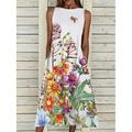 Damen Midi Kleid A-Linie Kleid T-Shirt Kleid Tee Kleid Off-Shoulder Kleid Sportliches Kleid Lässig Urlaub Alltag Reguläre Passform Floral Ärmellos Off-Shoulder Gelb Rot Blau Lila Sommer