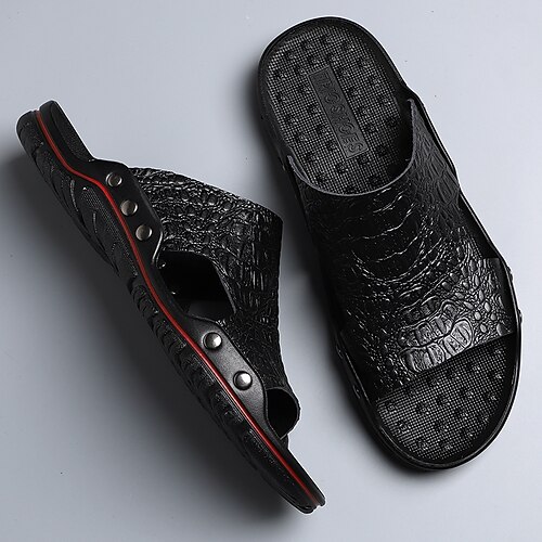 lässige braune Slide-Sandalen für Herren mit Krokoprägung und strapazierfähiger Gummisohle – bequeme Outdoor-Schuhe für Sommer, Strand und Alltag Image