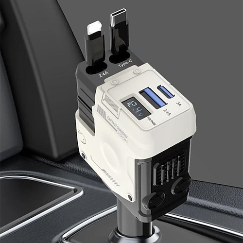 120 W 4-in-1 einziehbares USB-Autoladegerät, Schnellladestecker für Zigarettenanzünder im Auto für iPhone Typ-C-Anschluss für iPhone, Samsung, Huawei