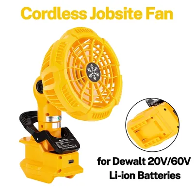 Portable Cordless 3 speeds Fan For Dewalt 20V/60V Lithium-Ion Battery with USB Charging Port for