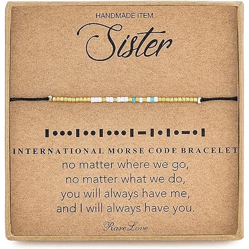 Weihnachtsgeschenke für Frauen Mom Her Geschenke für Kollegen die du vermissen wirst Morse-Code Perlenarmband für Frau die den Job verlässt Abschiedsgeschenk Ruhestand Geschenke wasserdichte geheime Image