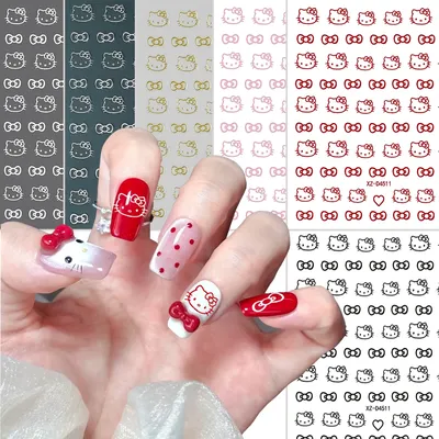 1pcs Red Hello Kitty 3D Cartoon Nail Stickers Self-Adhesive Valentine's Day Heart Lips Nail Decals