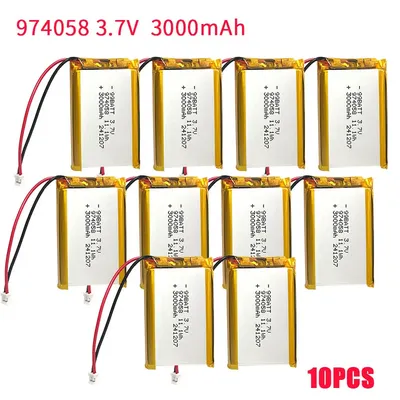 10 Pcs 974058 104060 104058 3000mAh Lithium Battery 3.7V Lipo Polymer Battery for GPS Navigator