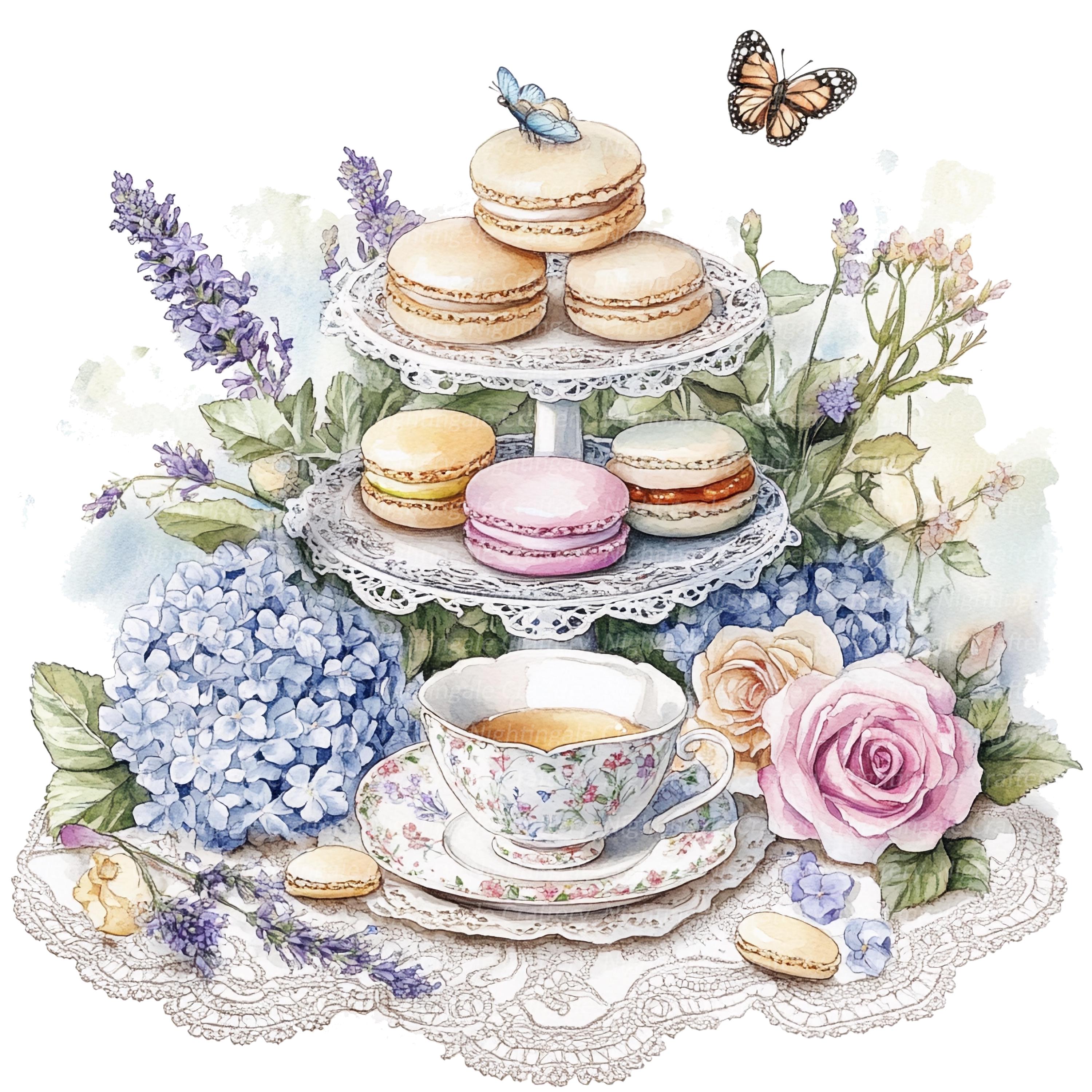 10 English Garden Tea Party, Clipart Tea Party, Clipart acquerello stampabile, PNG di alta qualità, Download digitale, Carta artigianale, diario spazz