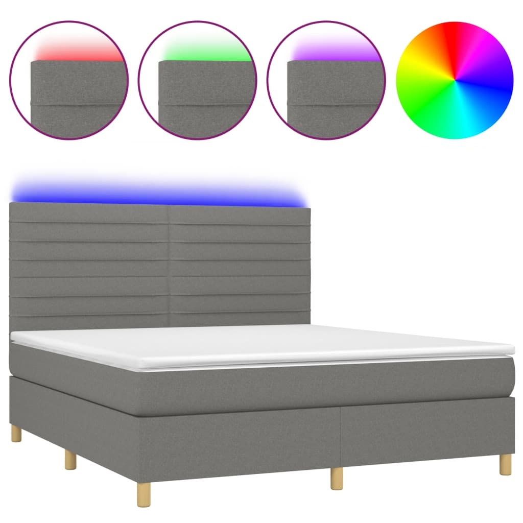 vidaXL Boxspringbett mit Matratze & LED Dunkelgrau 180x200 cm Stoff Image