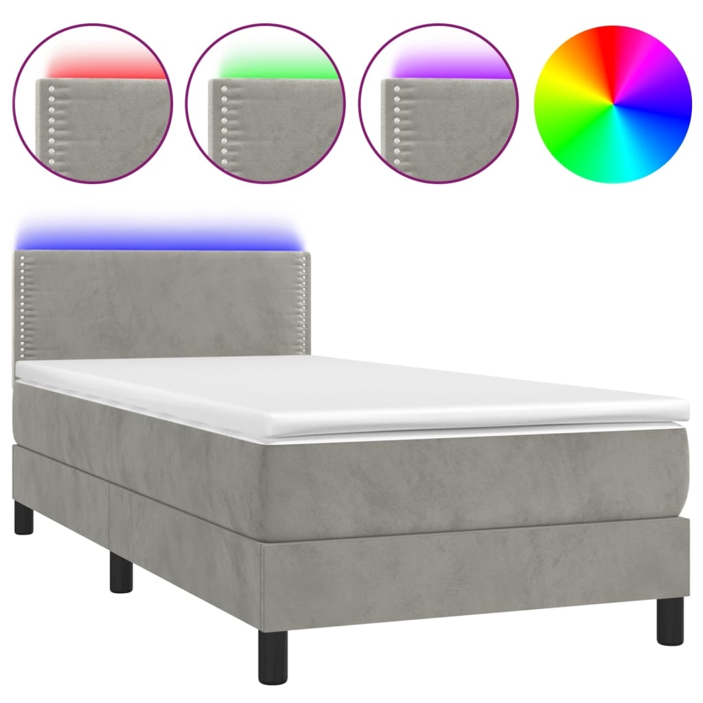 vidaXL Boxspringbett mit Matratze & LED Hellgrau 100x200 cm Samt Image