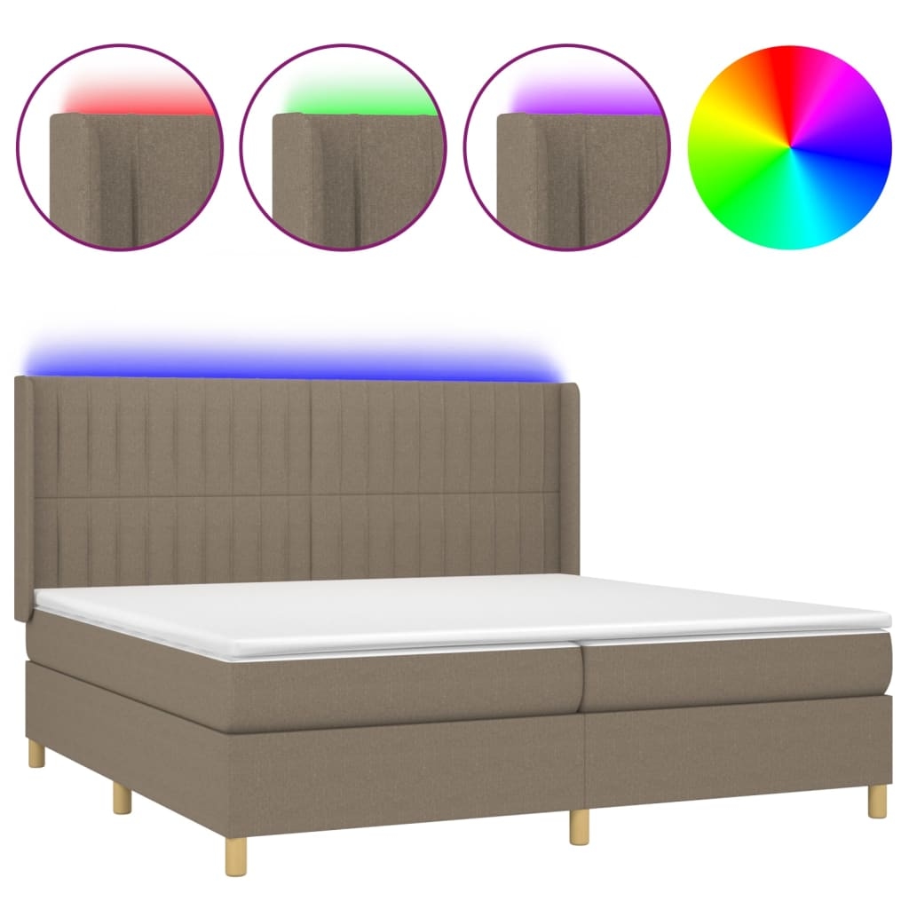 vidaXL Boxspringbett mit Matratze & LED Taupe 200x200 cm Stoff Image