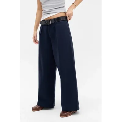 BDG Rey Wide Leg Chino Trousers - Navy L at Urban Outfitters