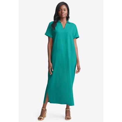 Plus Size Women's Linen Short Sleeve Maxi Dress by Jessica London in Waterfall (Size 22 W)