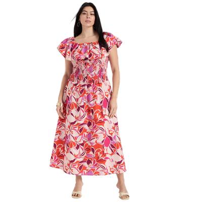Plus Size Women's Smocked Bubble Dress by June+Vie in The Blooms (Size 14/16) Midi Length Made in USA