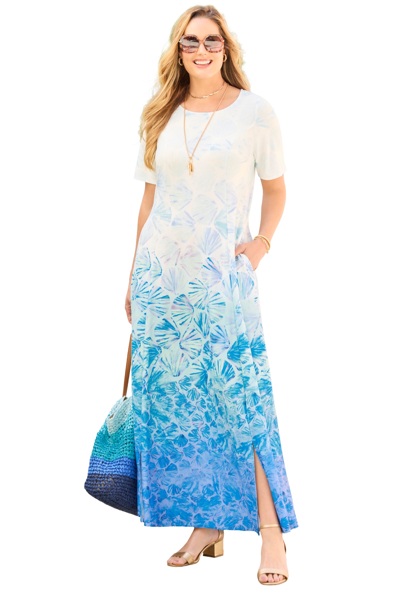 Plus Size Women's Scoopneck Maxi Dress by Catherines in Blue Ombre Seashells (Size 3X)