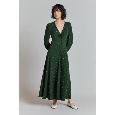 Ghost Alys Crepe Embroidered Spot Bias Cut Midi Dress
