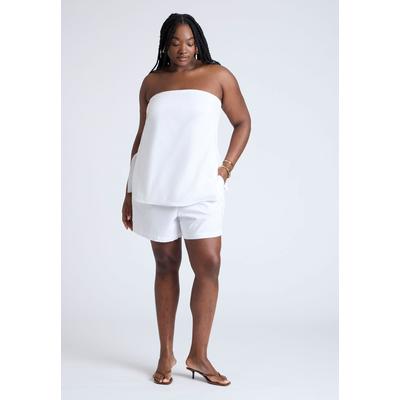 Plus Size Women's Easy Pull On Linen Blend Short by ELOQUII in Black Onyx (Size 24)