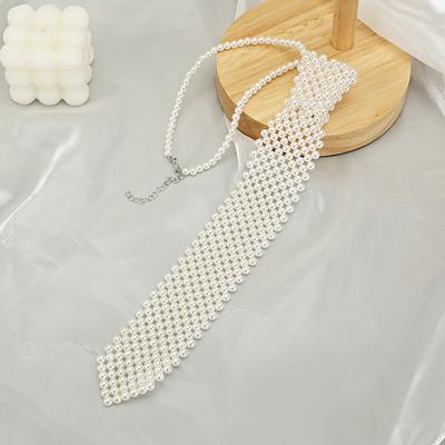 TEMU Elegant Women's Pearl Tie - Detachable, Hand-washable For Evening & Date Night, Fashion Accessory