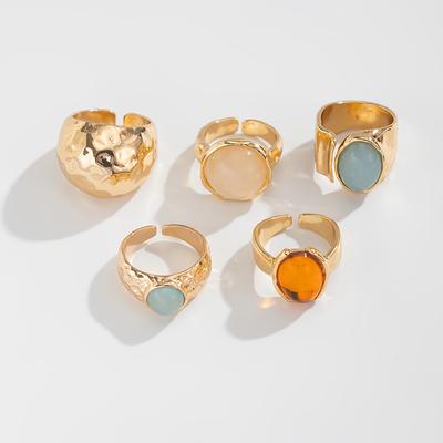 TEMU 5pcs Of Stylish And Unique Wide Acrylic Open Rings With Irregular Patterns, Suitable For Wear.