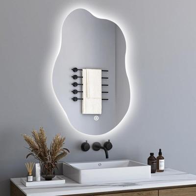 Boromal Spiegel mit Beleuchtung Asymmetrischer LED Badspiegel 52x85cm Badezimmerspiegel mit Image