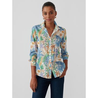 J.McLaughlin Women's Lois Shirt in Jungle Melody Off White/Blue/Sand, Size XS | Cotton