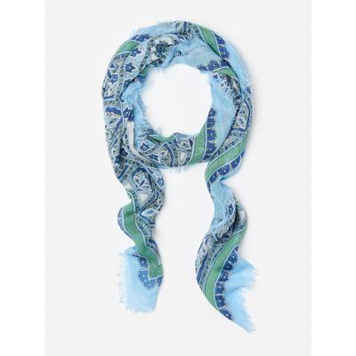 J.McLaughlin Women's Giselle Scarf in Mega Cavesson Border Blue/Green | Silk