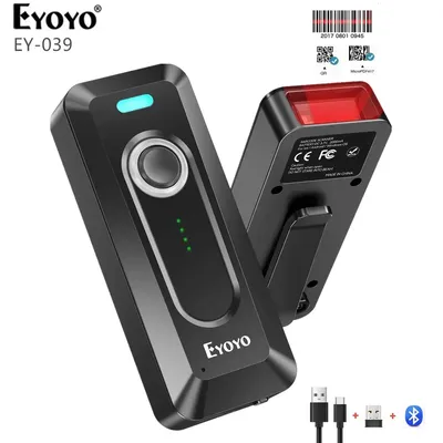 Eyoyo 2D Bluetooth Barcode Scanner Wireless with Clip 2000mAh Battery Level Indicator Portable Mini