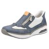 Slip-On Sneaker RIEKER "Ready2GO", Damen, Gr. 42, blau (jeansblau, weiß), Nubuklederimitat, Textil, casual, Schuhe, Slipper, Halbschuh, Freizeitschuh mit seitlichem Reißverschluss