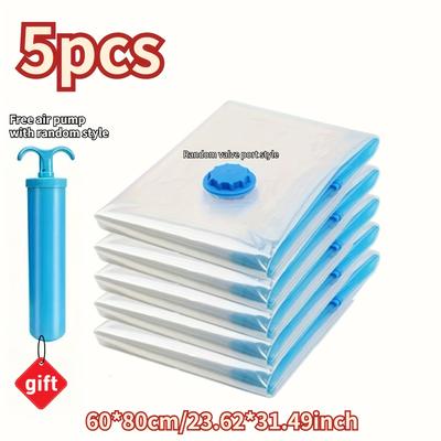 TEMU 5pcs Vacuum Storage Bag Set With Pump - Leakproof & Scratch-resistant, Ideal For Clothes, Blankets, Bedding - Space-saving Travel Organizer, Holiday Gifts And Valentine's Day Image