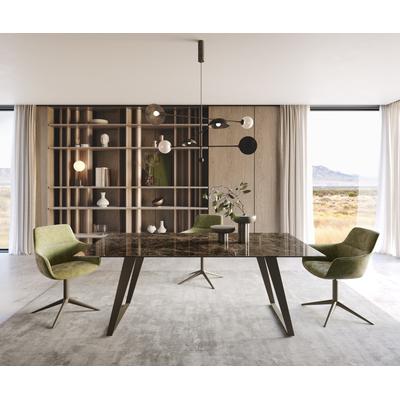DELIFE Esstisch Edge 200x100 Keramik Laminam® Emperador Extra Lucidato Dunkelbraun Metall Effektfinish Titan Schräg, Esstische