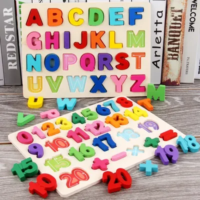 Per i più piccoli Puzzle in legno Montessori Giocattoli per bambini ABC Alfabeto Numero Forma
