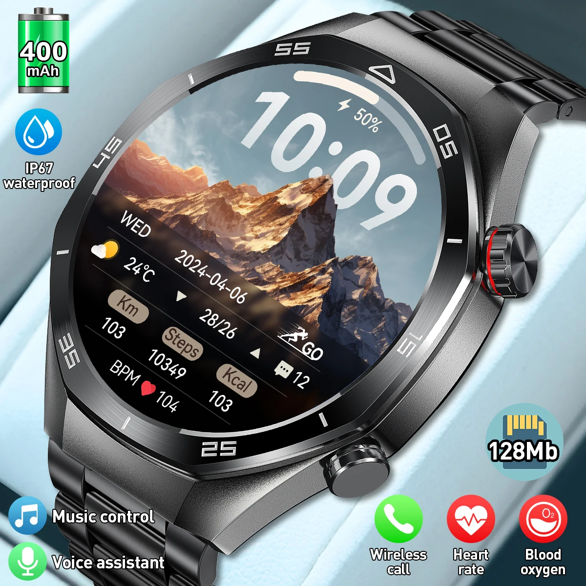 LIGE Männer Smart Uhr Bluetooth Anruf Mann Armband Herzfrequenz Blut Sauerstoff Monitor Wasserdichte Sport Business Smartwatch 2025, Neue Image
