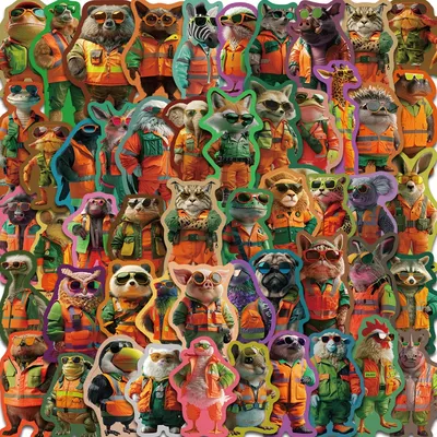 50 Stück Cartoon Tier PVC Aufkleber Graffiti Scrap booking ästhetische Dekoration Gepäck Retro Image
