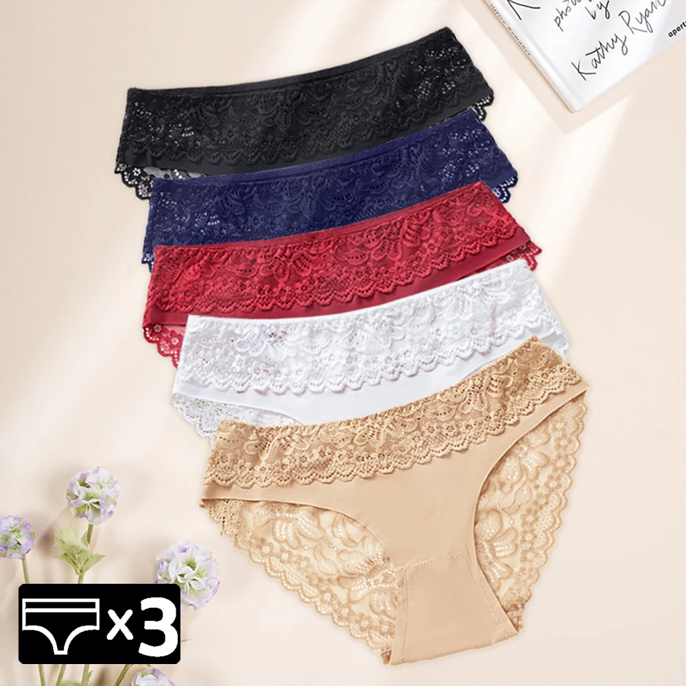 Warme Schritte 3 teile/satz Damen Höschen Spitze Eis Seide Unterwäsche nahtlose weibliche Unterhose Slips für Frauen Höschen 3 Stück Pack Image