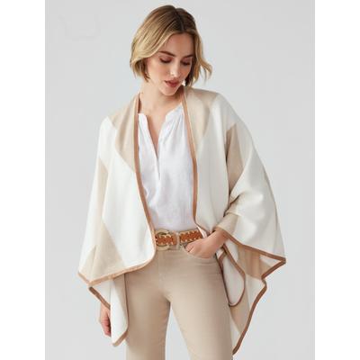 J.McLaughlin Women's Nabila Wrap in Color Block Off White/Sand | Cotton/Nylon/Cashmere