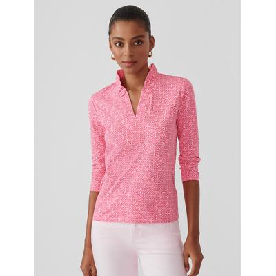 J.McLaughlin Women's Sahara Ruffle Top in Ceramic Waves Hot Pink/Light Pink, Size XS | Nylon/Spandex/Catalina Cloth