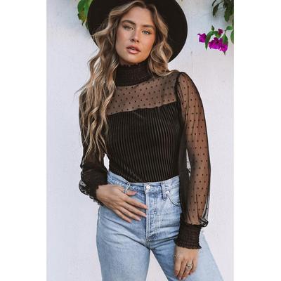 Azura Exchange Langärmliger gerippter Samt-Bodysuit „Dotty“ für Damen in Schwarz Image