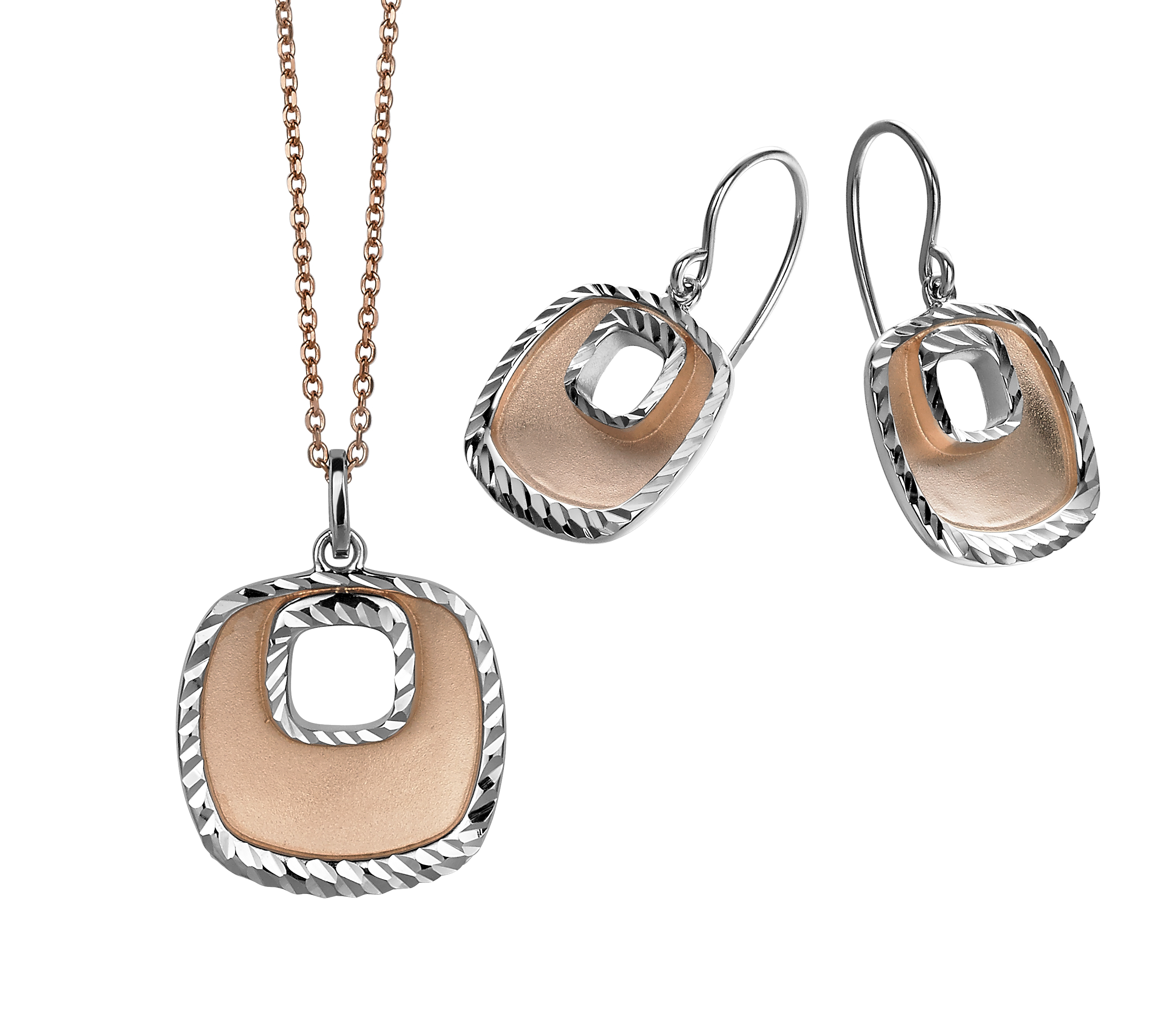 Orphelia Damen 925 Sterling Silber Set: Kettenanhänger + Ohrringe - Silber/Rosé SET-5188