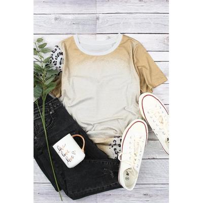 Azura Exchange Damen-T-Shirt mit Rundhalsausschnitt und Leopardenmuster in Khaki Image