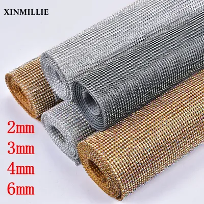 Rhinestone Applique 2mm 3mm 4mm Crystal AB Iron on Adhesive Silver Gold Base Mesh Trim DIY Wedding