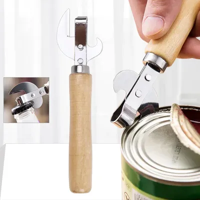 Wooden Handle Can Opener Portable Manual Lid Remover For Jars Canisters Multifunction Wine Red