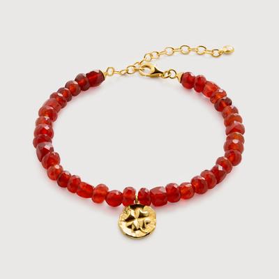 Gold Lucky Gemstone Beaded Bracelet Red Onyx