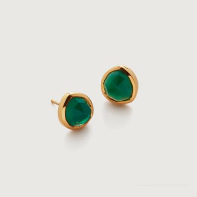 Siren Green Onyx Stud Earrings, Gold Vermeil on Silver
