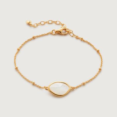 Gold Petal Gemstone Beaded Chain Bracelet Moonstone