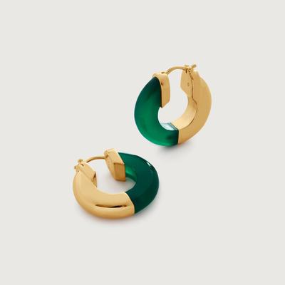 Gold Kate Young Half Gemstone Small Hoop Earrings Green Onyx