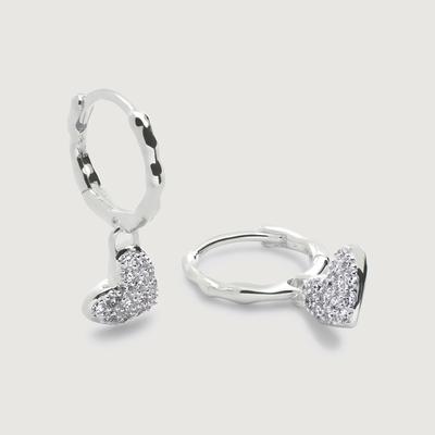 Sterling Silver Heart Diamond Huggie Earrings Lab Grown Diamond
